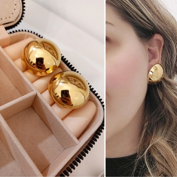 Gold Button Stud Earrings - Picture 12 of 13